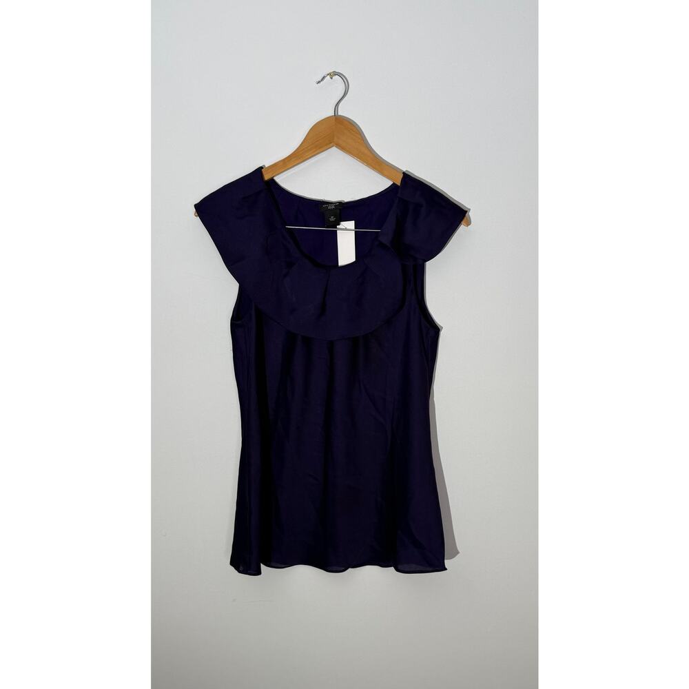 Ann Taylor Deep Purple Ruffled Portrait Neckline Sleeveless‎ Blouse, Size 10P - Picture 5 of 8
